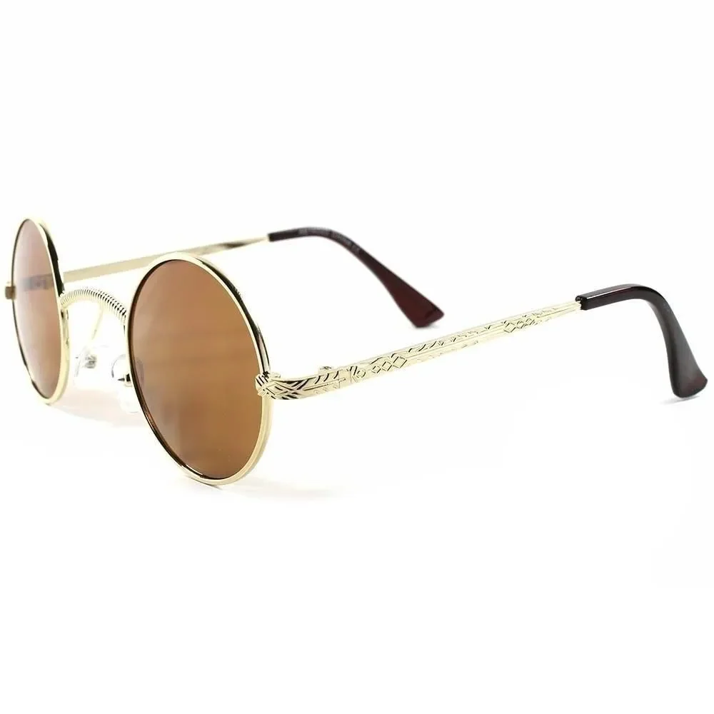 Gold Brown Lens Vintage Retro Old Fashion Lennon Mens Womens Round Sunglasses